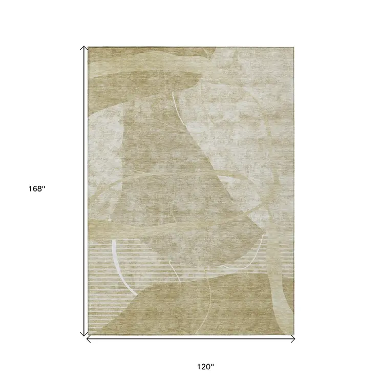 10' X 14' Beige Taupe And Tan Abstract Washable Indoor Outdoor Area Rug