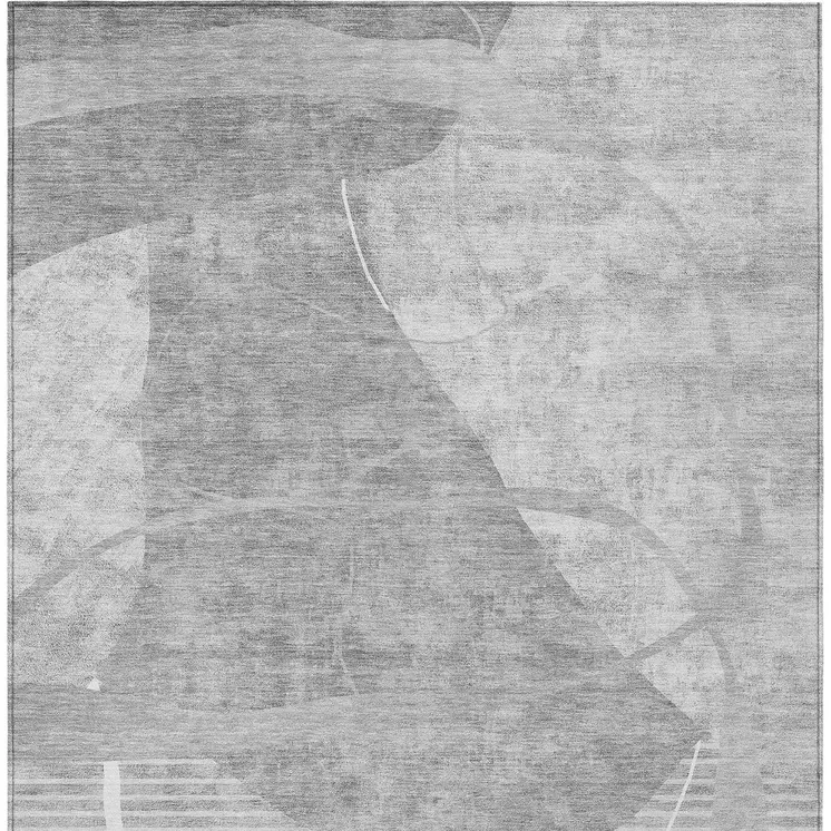 5' X 8' Gray Silver And Ivory Abstract Washable Indoor Outdoor Area Rug