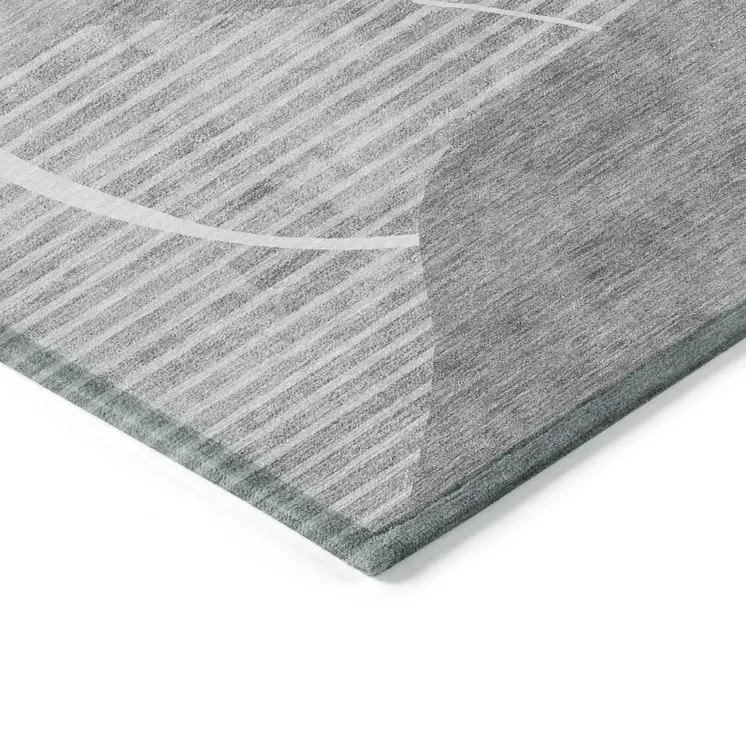 5' X 8' Gray Silver And Ivory Abstract Washable Indoor Outdoor Area Rug