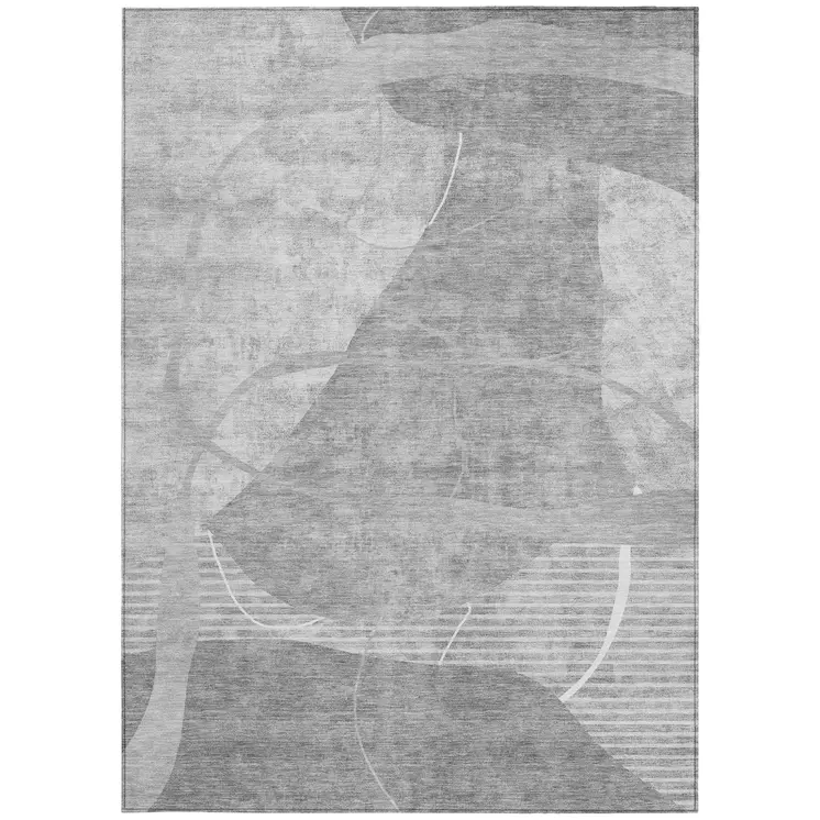 10' X 14' Gray Silver And Ivory Abstract Washable Indoor Outdoor Area Rug