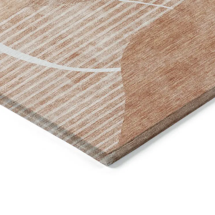 5' X 8' Salmon Copper And Ivory Abstract Washable Indoor Outdoor Area Rug