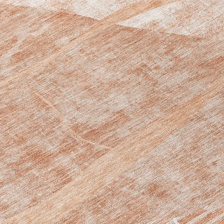 8' Salmon Copper And Ivory Round Abstract Washable Indoor Outdoor Area Rug