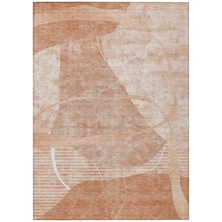 9' X 12' Salmon Copper And Ivory Abstract Washable Indoor Outdoor Area Rug
