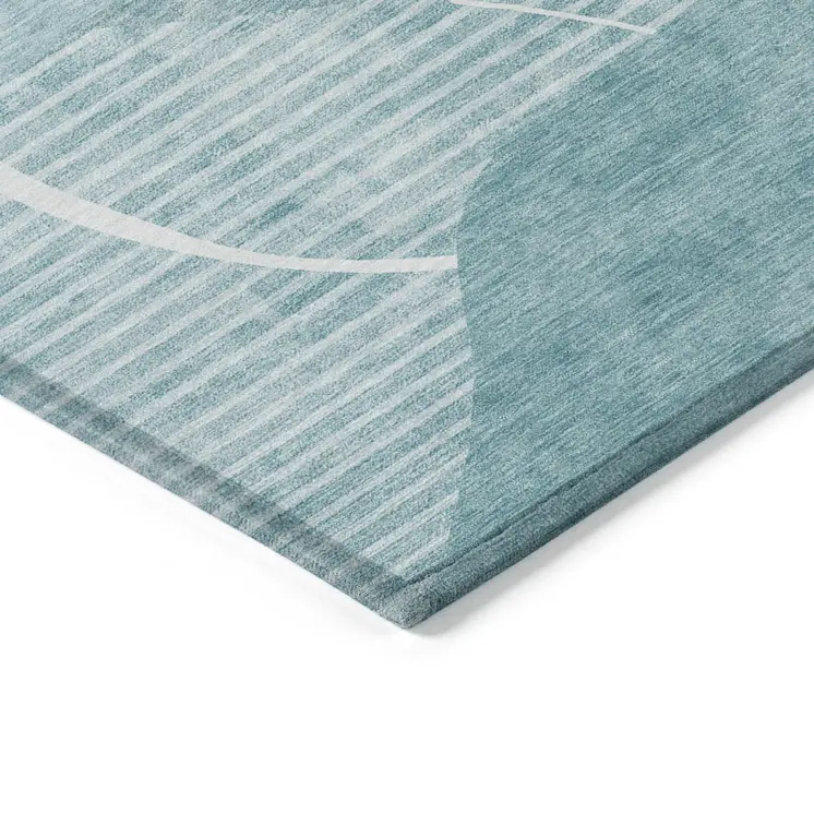 3' X 5' Turquoise Teal Blue And Ivory Abstract Washable Indoor Outdoor Area Rug
