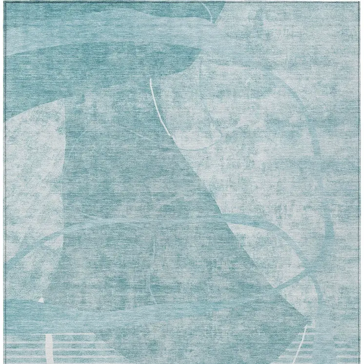 8' X 10' Turquoise Teal Blue And Ivory Abstract Washable Indoor Outdoor Area Rug