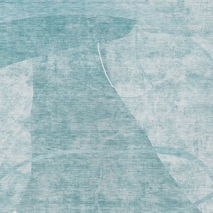 8' X 10' Turquoise Teal Blue And Ivory Abstract Washable Indoor Outdoor Area Rug