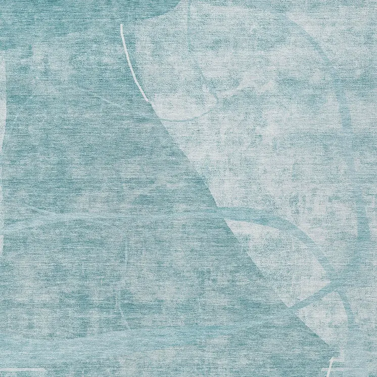 9' X 12' Turquoise Teal Blue And Ivory Abstract Washable Indoor Outdoor Area Rug