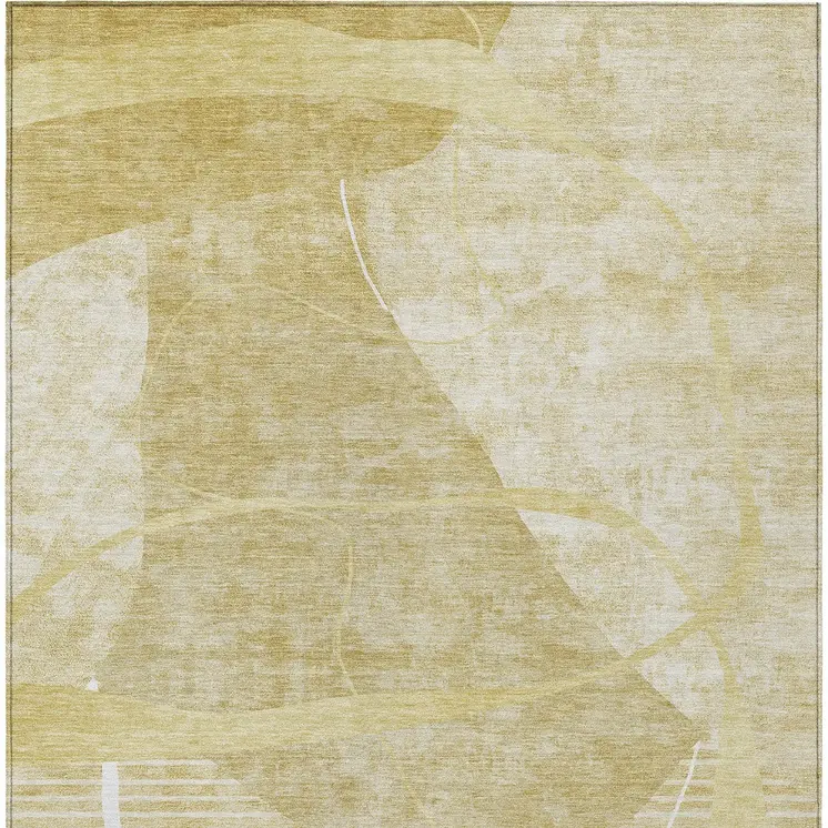 3' X 5' Wheat Gold And Ivory Abstract Washable Indoor Outdoor Area Rug
