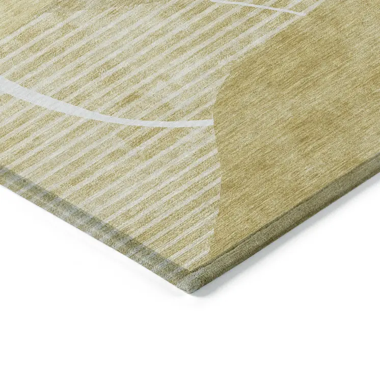 9' X 12' Wheat Gold And Ivory Abstract Washable Indoor Outdoor Area Rug