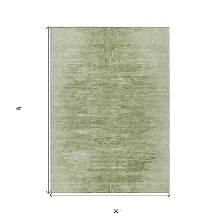 3' X 5' Artichoke Green And Fern Green Abstract Washable Indoor Outdoor Area Rug