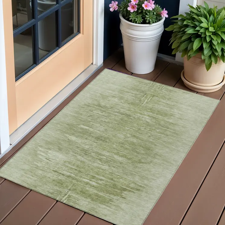 3' X 5' Artichoke Green And Fern Green Abstract Washable Indoor Outdoor Area Rug