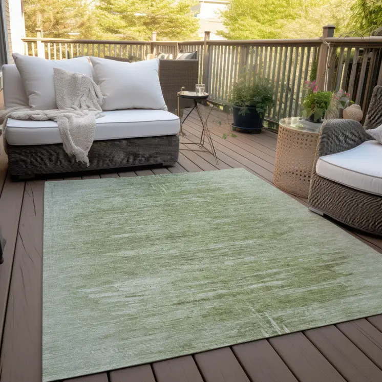 3' X 5' Artichoke Green And Fern Green Abstract Washable Indoor Outdoor Area Rug