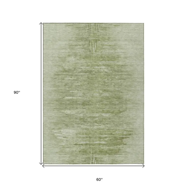 5' X 8' Artichoke Green And Fern Green Abstract Washable Indoor Outdoor Area Rug