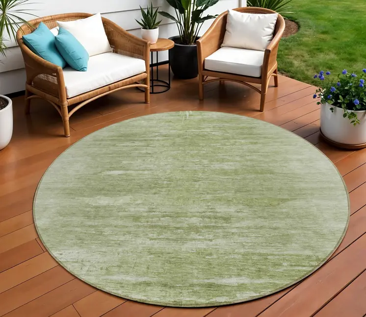 8' Artichoke Green And Fern Green Round Abstract Washable Indoor Outdoor Area Rug