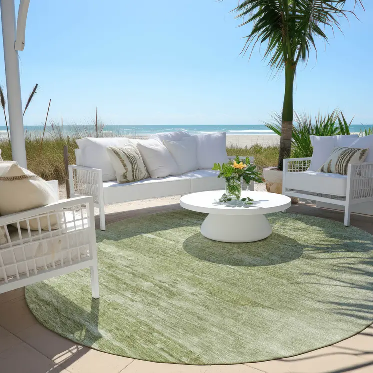 8' Artichoke Green And Fern Green Round Abstract Washable Indoor Outdoor Area Rug