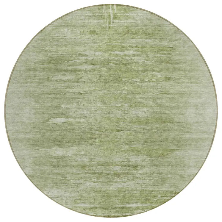 8' Artichoke Green And Fern Green Round Abstract Washable Indoor Outdoor Area Rug