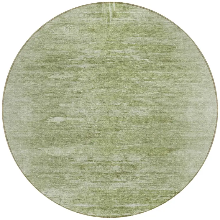 8' Artichoke Green And Fern Green Round Abstract Washable Indoor Outdoor Area Rug