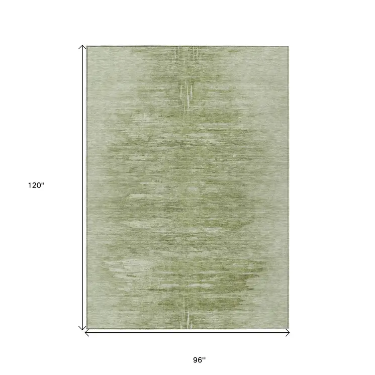 8' X 10' Artichoke Green And Fern Green Abstract Washable Indoor Outdoor Area Rug