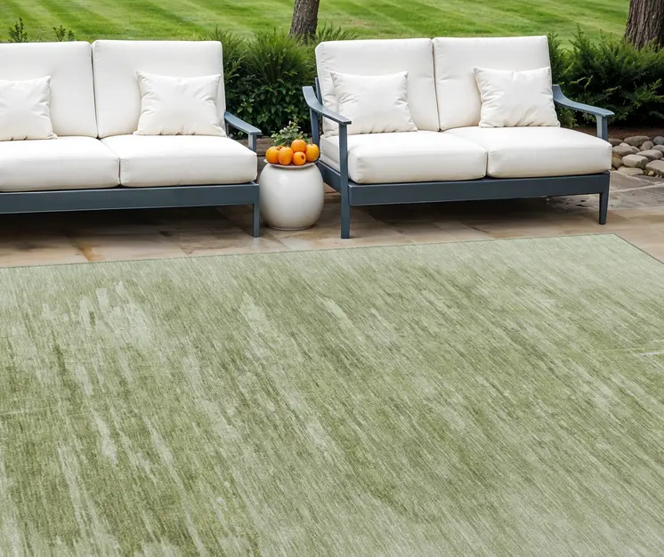 8' X 10' Artichoke Green And Fern Green Abstract Washable Indoor Outdoor Area Rug