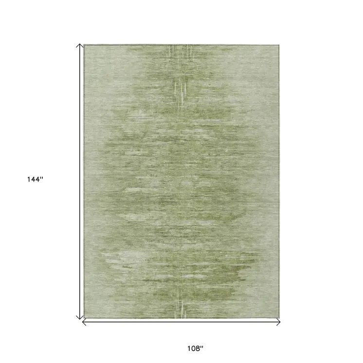 9' X 12' Artichoke Green And Fern Green Abstract Washable Indoor Outdoor Area Rug