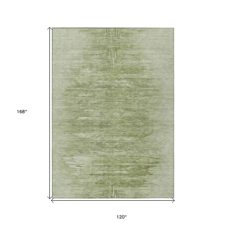 10' X 14' Artichoke Green And Fern Green Abstract Washable Indoor Outdoor Area Rug