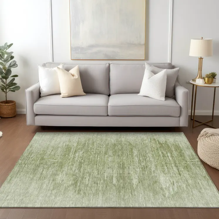 10' X 14' Artichoke Green And Fern Green Abstract Washable Indoor Outdoor Area Rug
