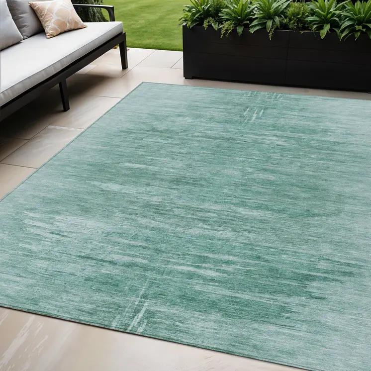 5' X 8' Aqua And Teal Blue Abstract Washable Indoor Outdoor Area Rug