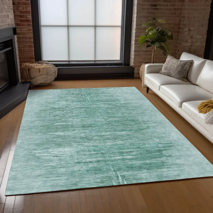 5' X 8' Aqua And Teal Blue Abstract Washable Indoor Outdoor Area Rug