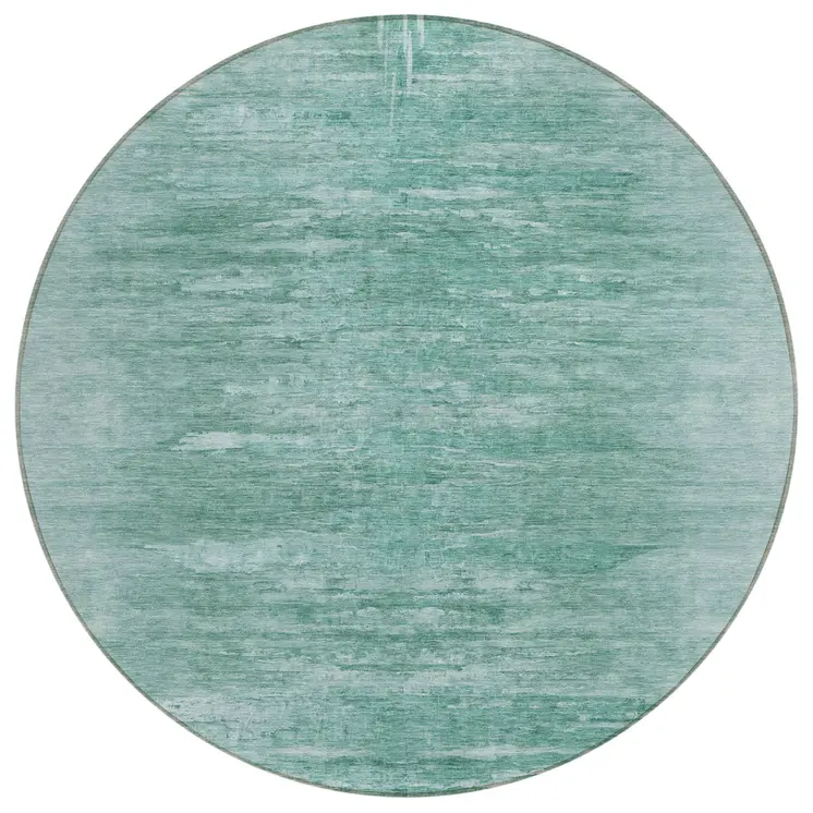 8' Aqua And Teal Blue Round Abstract Washable Indoor Outdoor Area Rug