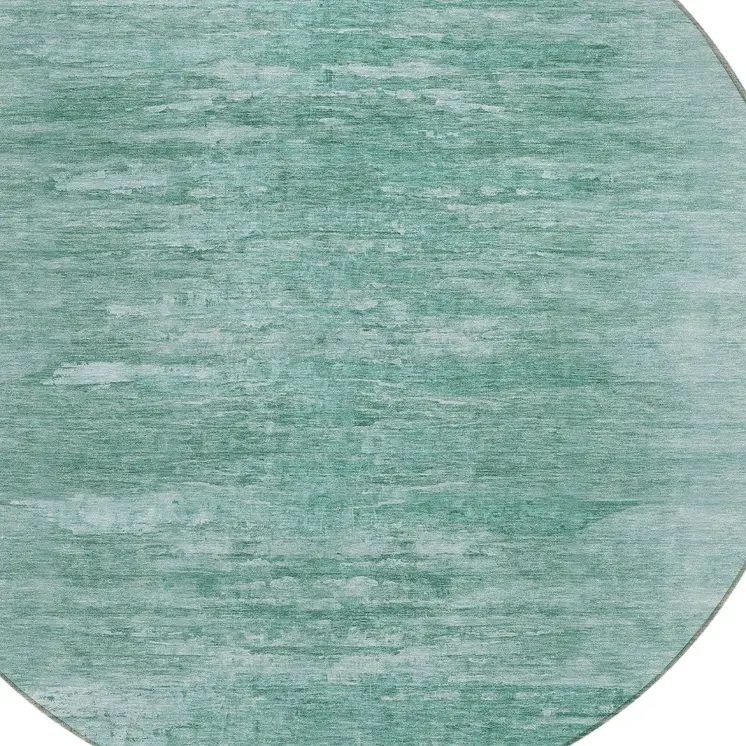 8' Aqua And Teal Blue Round Abstract Washable Indoor Outdoor Area Rug