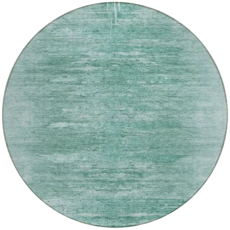 8' Aqua And Teal Blue Round Abstract Washable Indoor Outdoor Area Rug