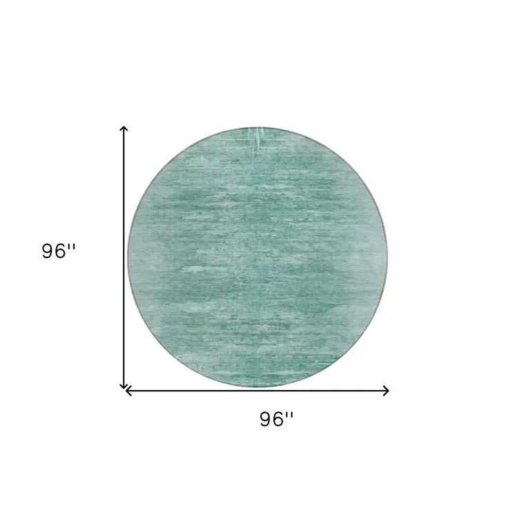 8' Aqua And Teal Blue Round Abstract Washable Indoor Outdoor Area Rug