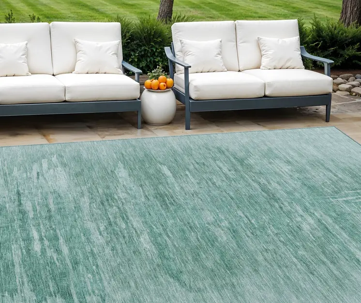 8' X 10' Aqua And Teal Blue Abstract Washable Indoor Outdoor Area Rug