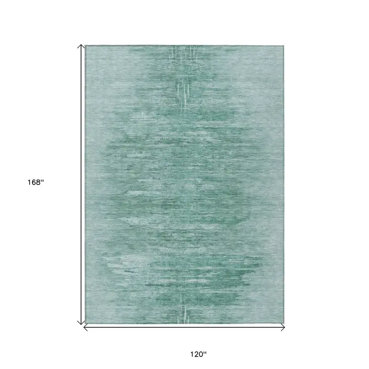 10' X 14' Aqua And Teal Blue Abstract Washable Indoor Outdoor Area Rug