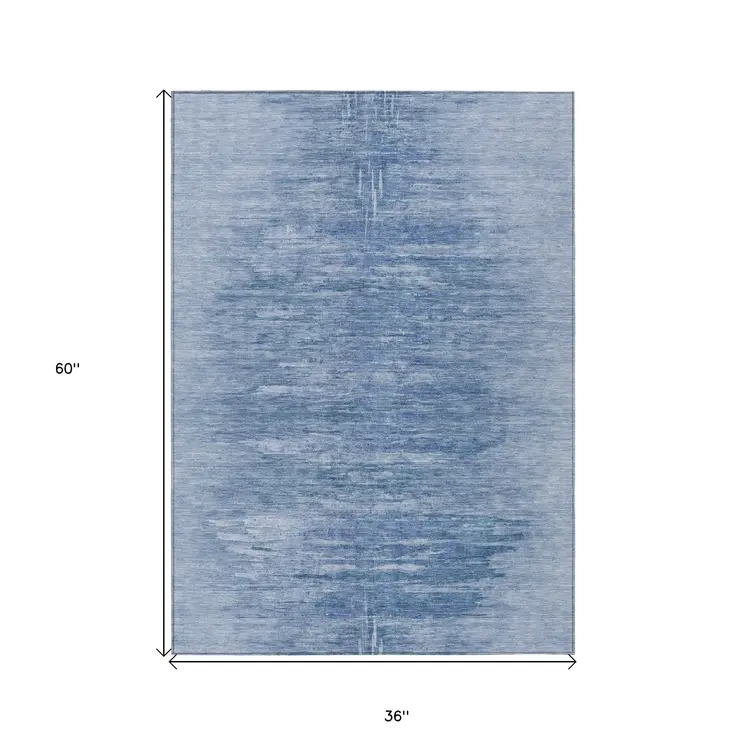 3' X 5' Denim Blue And Sky Blue Abstract Washable Indoor Outdoor Area Rug