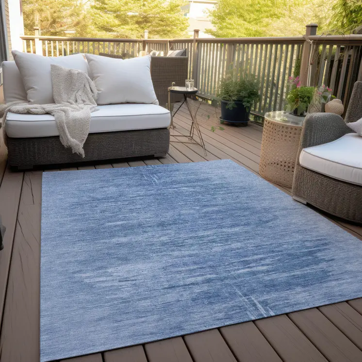 3' X 5' Denim Blue And Sky Blue Abstract Washable Indoor Outdoor Area Rug