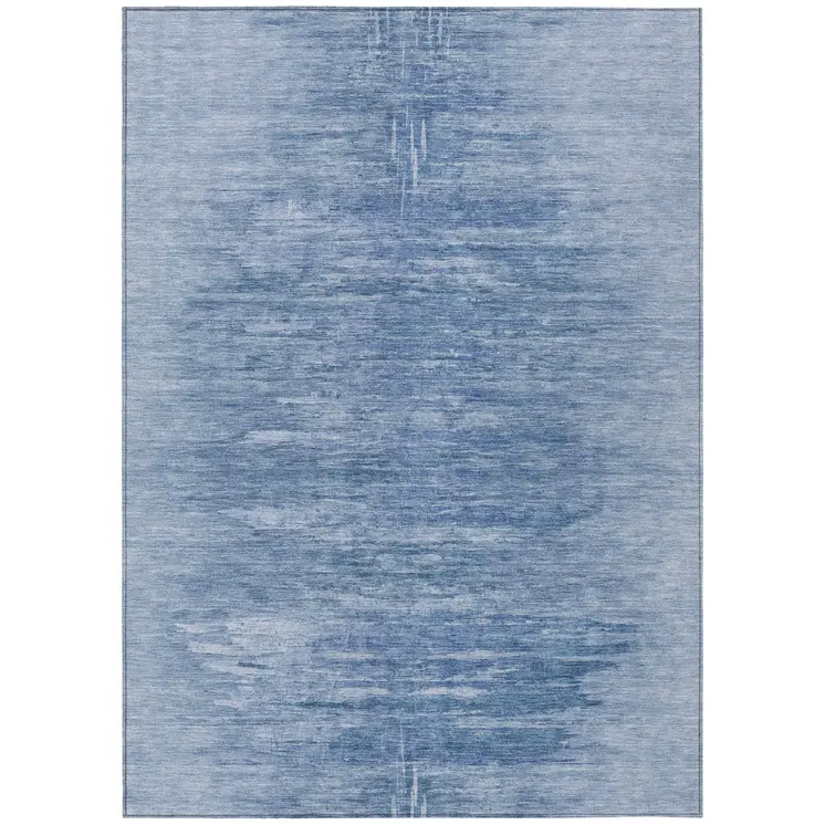 3' X 5' Denim Blue And Sky Blue Abstract Washable Indoor Outdoor Area Rug