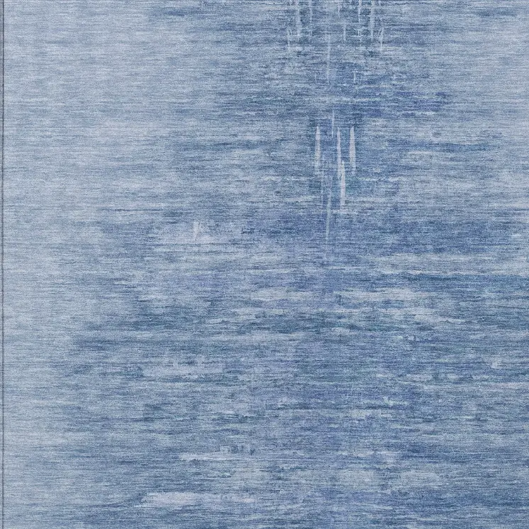3' X 5' Denim Blue And Sky Blue Abstract Washable Indoor Outdoor Area Rug