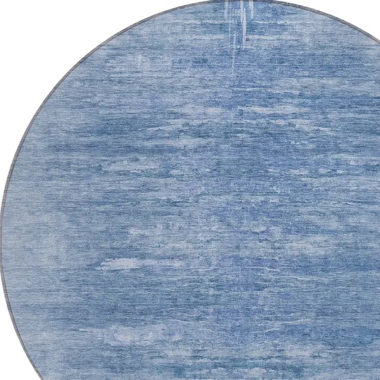 8' Denim Blue And Sky Blue Round Abstract Washable Indoor Outdoor Area Rug