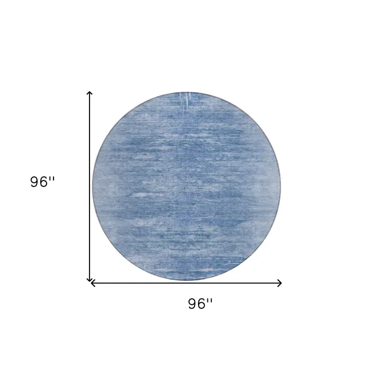 8' Denim Blue And Sky Blue Round Abstract Washable Indoor Outdoor Area Rug