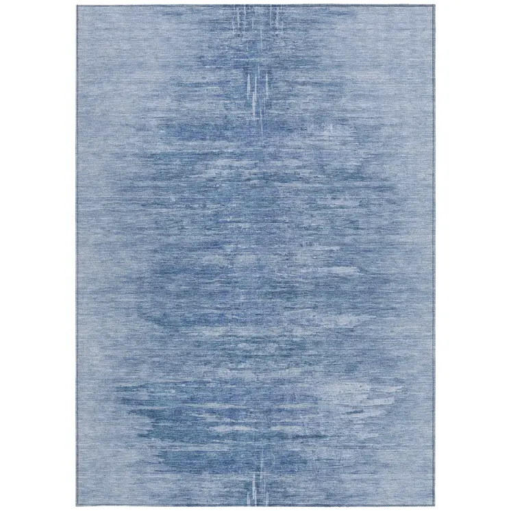 9' X 12' Denim Blue And Sky Blue Abstract Washable Indoor Outdoor Area Rug