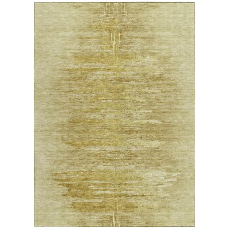 5' X 8' Gold And Wheat Abstract Washable Indoor Outdoor Area Rug