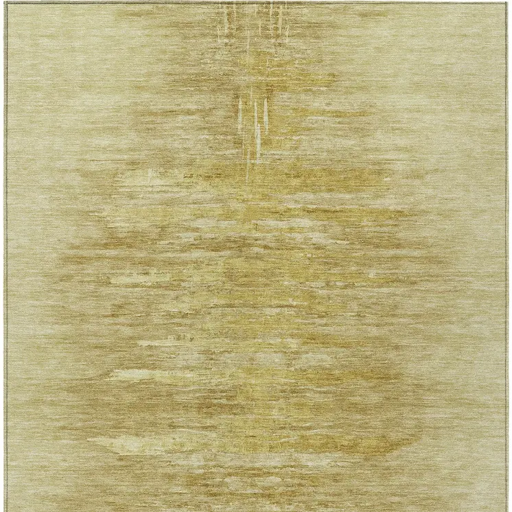 9' X 12' Gold And Wheat Abstract Washable Indoor Outdoor Area Rug