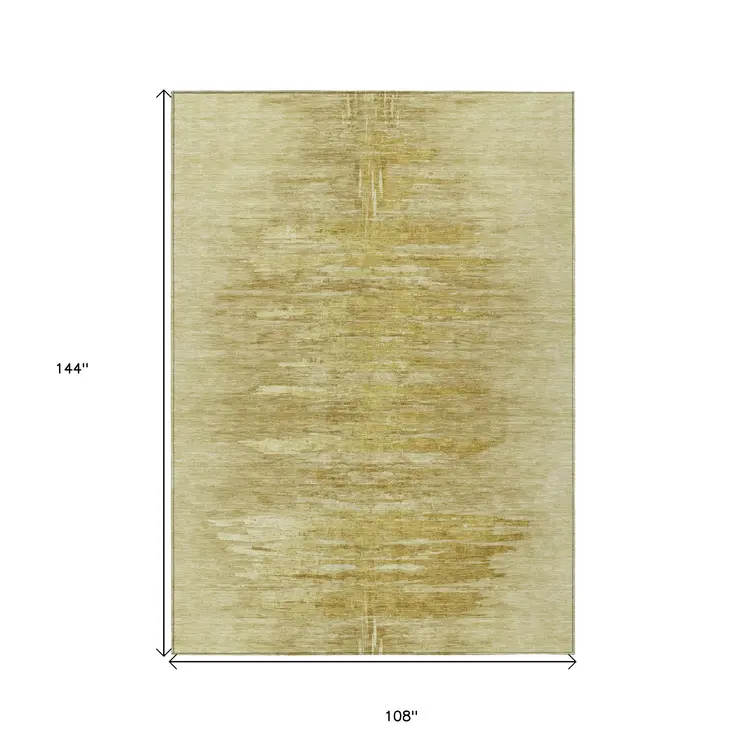 9' X 12' Gold And Wheat Abstract Washable Indoor Outdoor Area Rug