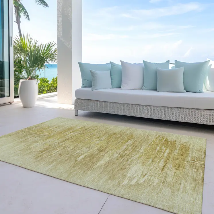 9' X 12' Gold And Wheat Abstract Washable Indoor Outdoor Area Rug