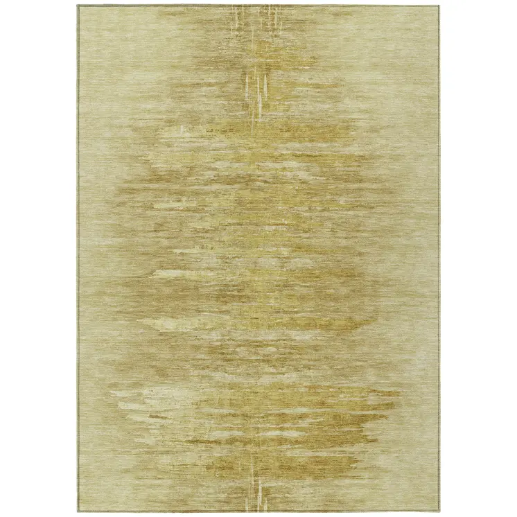 9' X 12' Gold And Wheat Abstract Washable Indoor Outdoor Area Rug