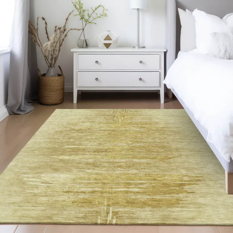 9' X 12' Gold And Wheat Abstract Washable Indoor Outdoor Area Rug