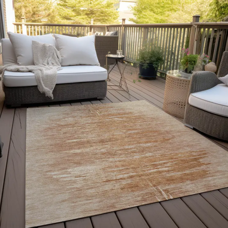 5' X 8' Salmon And Copper Abstract Washable Indoor Outdoor Area Rug