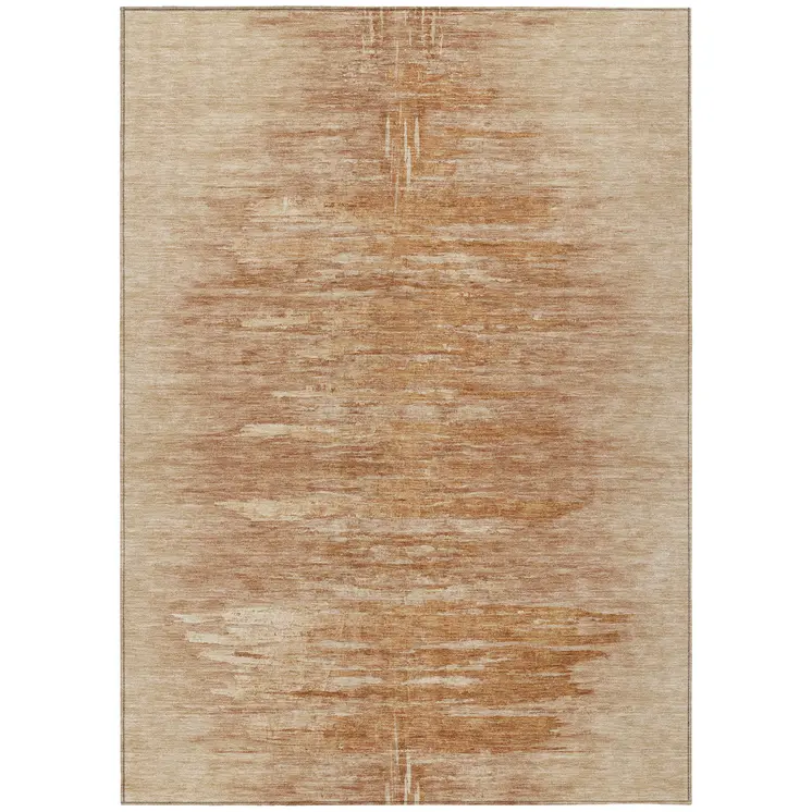 5' X 8' Salmon And Copper Abstract Washable Indoor Outdoor Area Rug