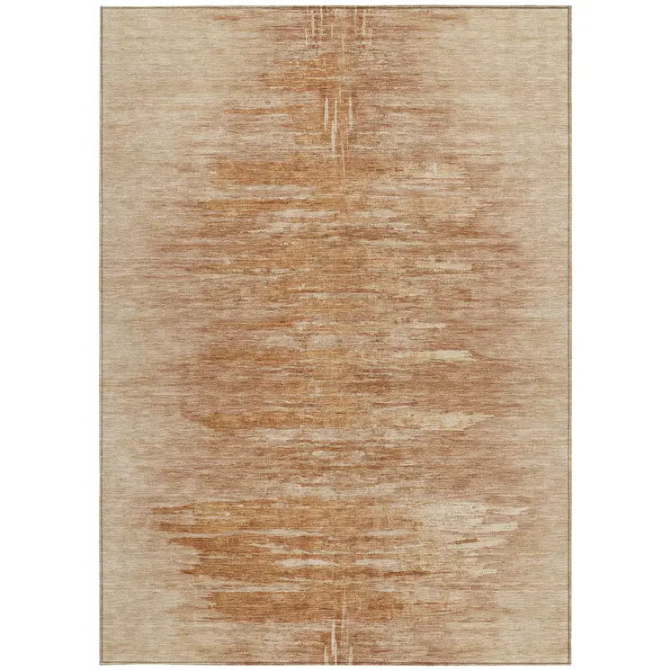 5' X 8' Salmon And Copper Abstract Washable Indoor Outdoor Area Rug